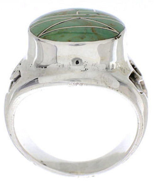 Silver And Turquoise Inlay Southwest Jewelry Ring Size 7-1/2 TX38659